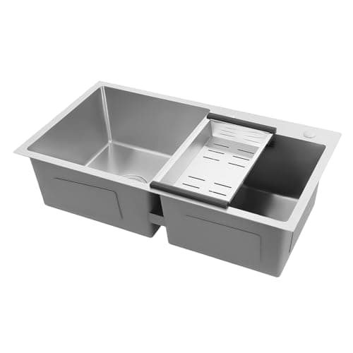 Image of TONFEION Stainless Steel Kitchen Sink, Double Bowl Kitchen Sink, Undermount Sinks with a Drain Basket, Washbasin Set 78x43x21cm, Square Inset Sinks for Bathroom