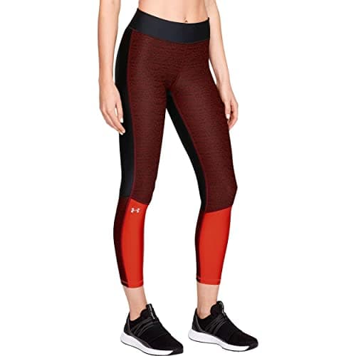 Image of Under Armour HG Jack Ankle Crop Capri - Black/Radio Red/Metallic Silver, X-Large