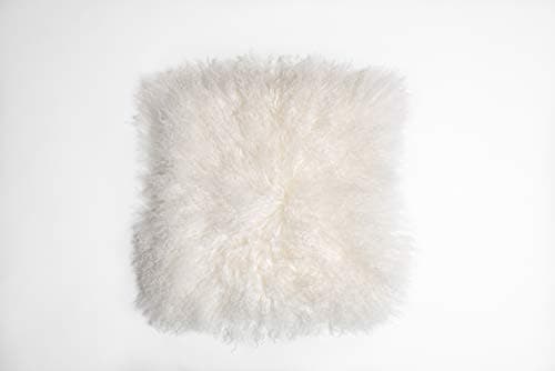 Image of Naturally Sheepskins Mongolian Cushion Cover - 40x40cm Genuine Sheepskin Fur Decorative Pillow Case with Cotton Backing & Zipper Closure (Ivory)