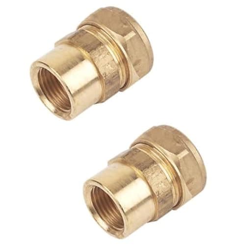 Image of UKDD® 22mm Compression by 1/2" BSP Brass Female Iron Coupler, 22mm x 1/2" Adaptors Straight - WRAS Approved - Pack of 2