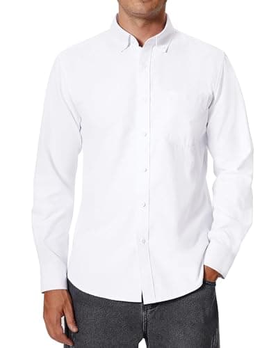 Image of siliteelon White Shirt Men Long Sleeve Oxford Regular Fit Fashion Business Smart Casual Formal Dress Work Button Down Shirts L