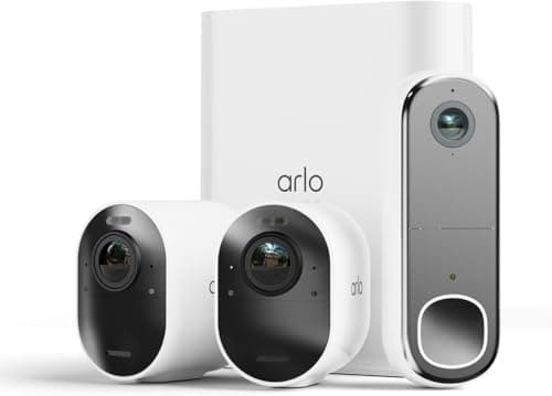Image of Arlo Ultra 2 4K Security Camera Outdoor and FHD Video Doorbell Wireless, 4K UHD, Wireless CCTV, Night Vision, Spotlight, 2-Way Audio, 2 Camera Kit with Doorbell Cam, Free Trial of Arlo Secure, White