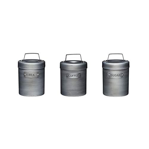 Image of KitchenCraft Industrial Kitchen Storage Canisters for Tea Coffee and Sugar in Gift Box, Vintage Style Metal, 3 Piece Set