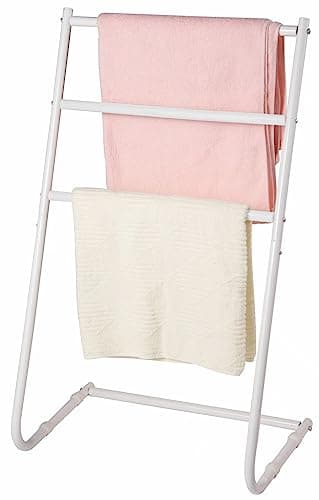 Image of Yorkshire Homeware 3 Tier Towel Rails Towel Holder Toilet Roll Free Standing Towel Stand Towel Drying Rack Towel Rack Towel Holder Stands Metal Towel Rack Scarf Rack Coat Rack Drying Shelf (White)