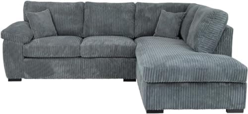 Image of Bliss Furniture's Jumbo Cord Elegant L Shape 4-Seater Right- Hand Corner Sofa Set, Your Comfort Haven in the Living Room, Our Stunning Jumbo Cord Sofa Collection (Grey, Right Hand Corner)