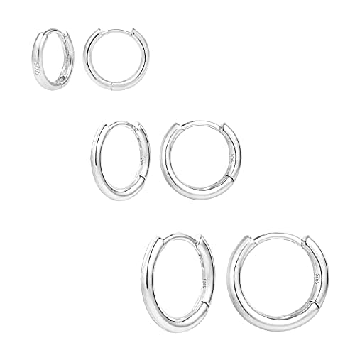 Image of 925 Sterling Silver Hoop Earrings for Women Girls Small Hoop Earrings Hypoallergenic Cartilage Sleepers Huggie Earrings Set for Multiple Piercing