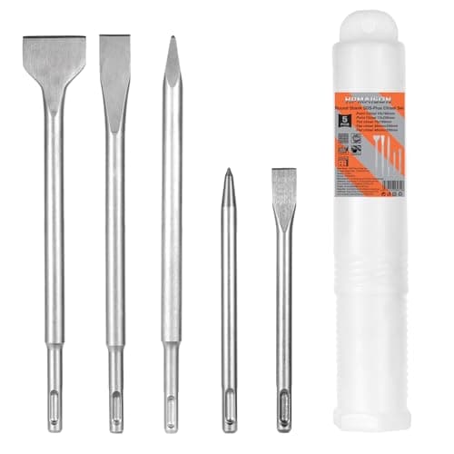 Image of HPMAISON SDS Plus Hammer Chisel Set, 5PCS Tile and Concrete Set, Includes 3 Flat and 2 Point Chisels for Concrete, Brick, Cement, Stone and Masonry