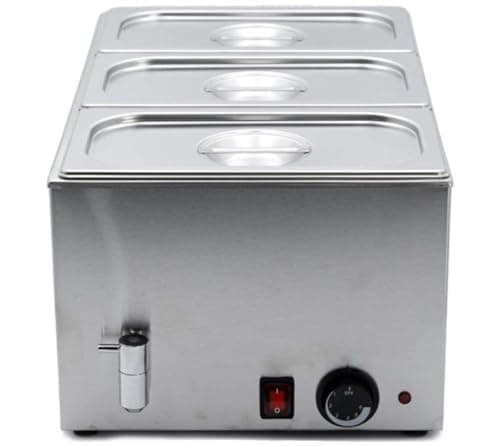 Image of Full Size 1/1 GN Wet Bain Marie with 3 x 1/3 GN Pans & Lids – Commercial Countertop Food Warmer with Drain Tap & Adjustable Thermostat | Heavy Duty Stainless Steel Hot Bain Marie (Italian Design)