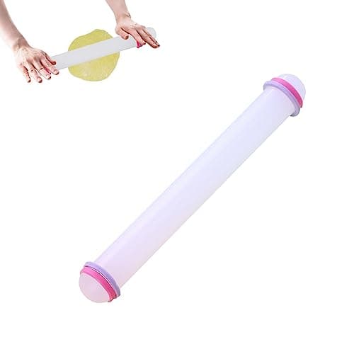 Image of 9 Inch Non-Stick Sugarcraft Fondant Rolling Pin with Guide Rings,Adjustable Rolling Pin Pastry Dough Roller,Plastic Fondant Roller Dough Rollerfor Rolling Fondant,Sugar Paste,Dough,Pie Crust