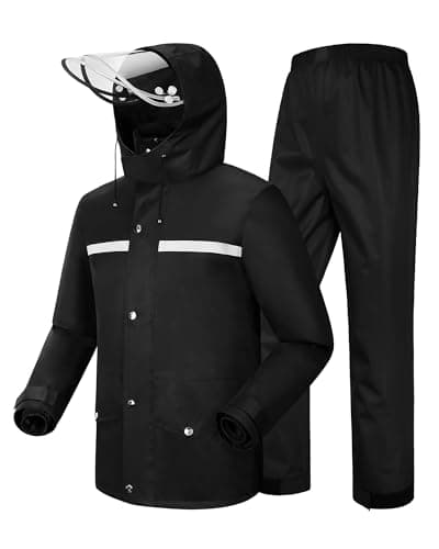 Image of Coutyuyi Men's Rain Suit Waterproof Jacket and Trouser Unisex Rain Jacket Outdoor Anti Storm Hooded Rainwear Suit Raincoat (S, black)