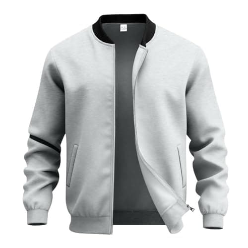Image of Generisch Men's Winter Jacket Long Sleeve Transition Jacket Men's Bomber Jacket Lightweight Sports Jacket with Zip and Stand-Up Collar Classic Outdoor Jacket Lightweight Leisure Jacket Plain Jacket, O
