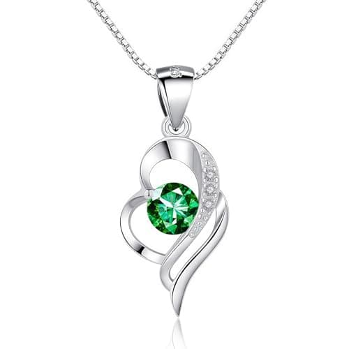 Image of Kamise Silver Necklace, 925 Sterling Silver Necklaces for Women with Green 5A Zirconia, 45cm Hypoallergenic Long Necklace Chain with Heart Teardrop Pendant, Romantic Jewellery for Ladies Mother Girls