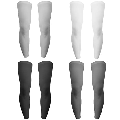 Image of SEANSELO 4 Pairs Leg Sleeves, Full Leg Compression Sleeve, Sports Compression UV Long Leg Sleeves for Men Women Running Basketball Football (Black+Grey+Light Grey+White)