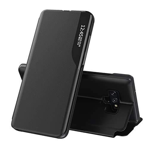 Image of SIYOPINPFY Compatible With Samsung Galaxy Note 9 Case, Smart Clear View Windows Case + Flip PU Leather Stand Cover for Women Men Shockproof Drop Protective Cover for Samsung Galaxy Note 9 Black QHC