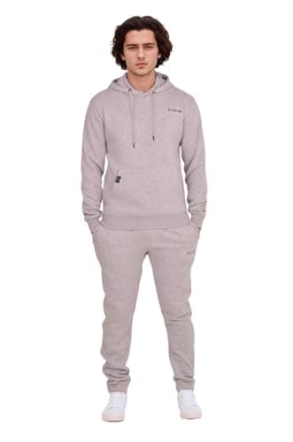 Image of Firetrap Essential Mens Fleece Tracksuit Set Classic Hooded Pullover Sweatshirt with Jogging Bottoms Sweatpants Joggers Zip Side Pockets Grey XL