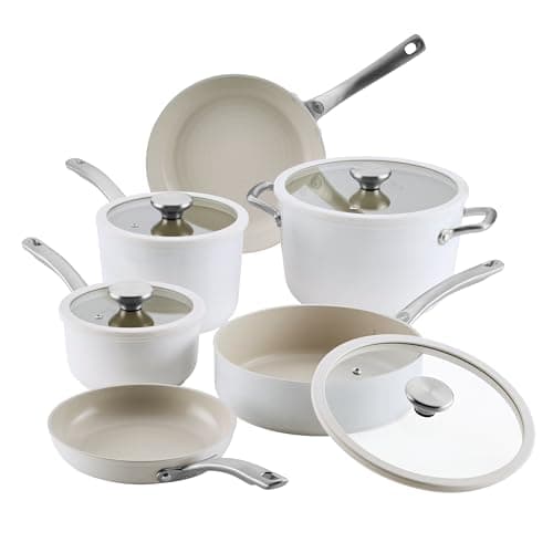 Image of Circulon Halo with LaserDefense Induction Hob Ceramic Non Stick Pan Set of 6 – Made Without PFAS, Non Toxic Ceramic Cookware, Dishwasher & Oven Safe - 2X Frying Pan, 2X Saucepan, Stock Pot, Saute Pan