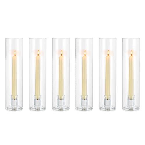 Image of NUPTIO Hurricane Candle Holder Glass: 6 Pieces Candlestick Holders Taper Candle Stick Tall Bottomless Cylinder Candleholder Wedding Party Table Centrepiece Dining Room Decor