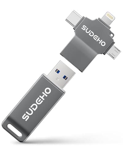 Image of SUDEHO MFi Certified USB Stick 128GB for iPhone, 4-in-1 Flash Drive with USB 3.0 High-Speed, Multi-Device Memory Stick for iPhone/iPad/Android/PC/Mac, Easily Back Up Photos, Videos & Music, Black