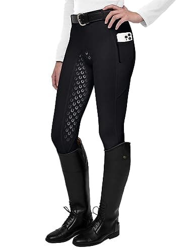 Image of FitsT4 Sports Horse Riding Leggings Ladies Women Silicon Full Seat Jodhpurs Equestrian Gym Yoga Tights Breeches Equine,Black,XL
