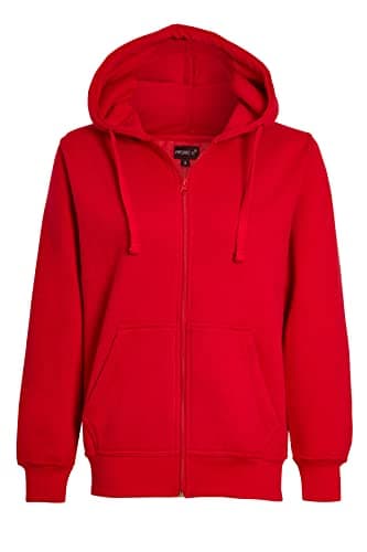 Image of imporio 11® Women Ladies Plain Oversized Hoodie Top With Zip Hoodies Sweatshirt Top Jumper Fleece Jacket Hoodies UK 8-20 (X-Large UK 16-18, Red)