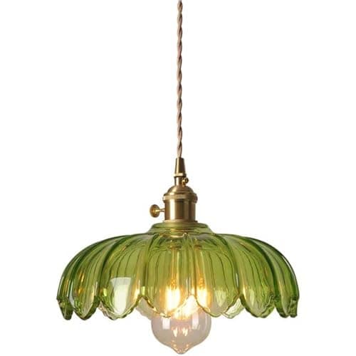Image of Glass Pendant Light Green Ceiling Light, Vintage Hanging Ceiling Light, Adjustable Height E27 Brass Hanging Light for Kitchen Island Bedroom Hallway Dining Room Coffee Bar, Light Bulb Not Included