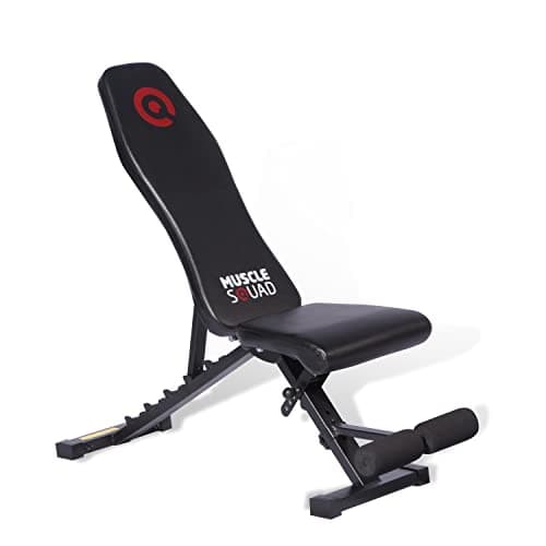 Image of MuscleSquad Adjustable Utility Dumbbell Bench | Multi-Position Folding Weights Bench (Folds Flat) | No Tool Assembly Gym Bench