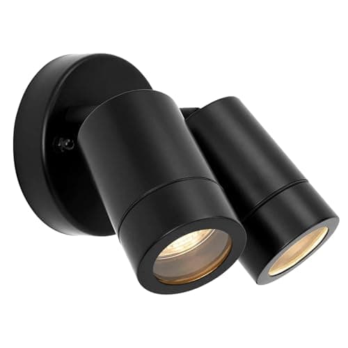 Image of National Lighting Palin IP44 Rated Outdoor Twin Spotlights, Matt Black Steel Adjustable Tilt Outside Lights, Mains Powered Security Spot Lights, 2X 7W 240V LED GU10 (Not Included)