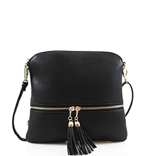 Image of Jamie Bags Black Crossbody bags for women, mini shoulder bags with long bag strap, Stylish Black handbags for women, tassel leather phone bag for daily use