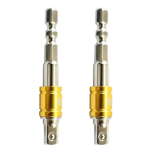 Image of 2 PCS 1/4" Socket Adapter Hex to Square Drive - Heavy Duty Impact Driver Adapter Set for Drills | Chrome Vanadium Steel Drill Bit Extension for Automotive DIY & Construction Tools(Sliver)