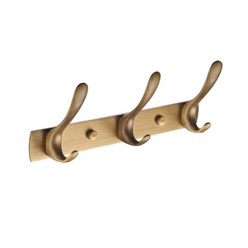 Image of QPKZ Solid Brass Vintage Coat Rack Wall Mount, Heavy Duty Brushed Surface Metal Wall Hooks Hanging Coat Hooks Rail Clothes Towel Racks for Bathroom Entryway Bedroom 3hook