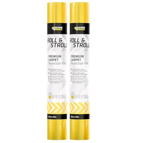Image of BUILDWARE 2x Roll & Stroll Premium Carpet Protector – Self-Adhesive – Easy To Roll – Totally Waterproof – Yellow – 600mm x 25m
