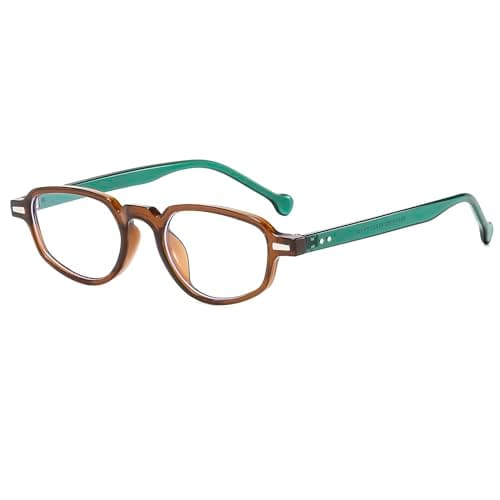 Image of Long Keeper Retro Oval Glasses Women Blue Light Blocking Glasses Small Rectangle Anti Blue Light Computer Eyeglasses Anti Glare Glasses Y2K Glasses (Clear Brown Clear)