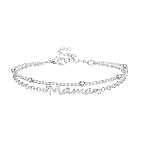 Image of Aliyoham Mother's Day Bracelet, Silver Mama Layered Bracelet for Women - Durable Chain Jewelry for Mum, Mum Birthday Gifts from Daughter Son