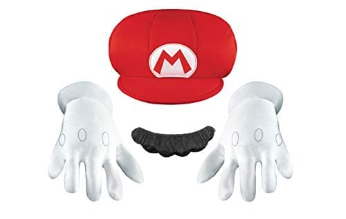 Image of Super Mario Bros. Mario Accessory Kit for Kids, Officially Licensed by Disguise, Includes Character Hat, Mustache and Lined White Gloves, Pair with Disguise Dress Up