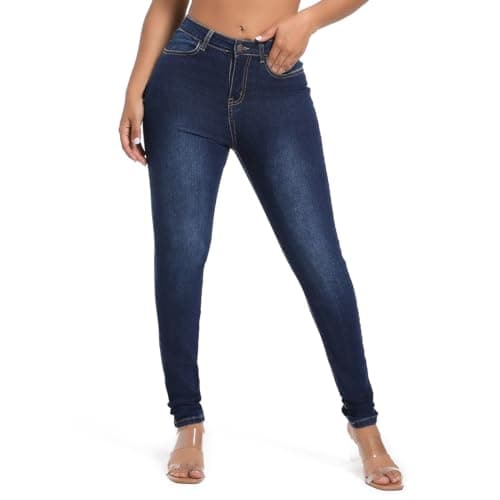 Image of MIRLCIMR Womens High Waist Stretch Pants Push Up Butt Lifting Skinny Colombian Jeans,Dark Blue,10