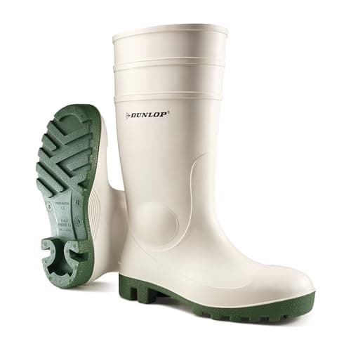 Image of DUNLOP Protomastor - Unisex Knee High Full Safety Waterproof Work Boots, White, S5 Rated Antistatic and Slip-Resistant PVC Wellies with Steel Toecap for Outdoor and Farm Work - EU45, UK10.5