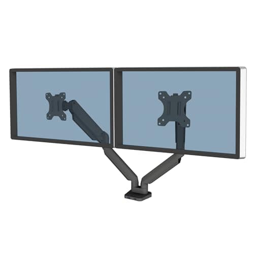 Image of Fellowes Dual Monitor Arm - Platinum Series Mount for Two 8KG 32 inch Screens - Ergonomic Adjustable Desk Mount - Tilt 45° Swivel 360° Rotation 360°, VESA 75 x 75/100 x 100 - Black