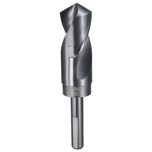 Image of sourcing map 30.5mm Drill Bit 1/2" Reduced Shank 3-Flat 4241 High Speed Steel Nitriding Black 118° for Soft Materials Wood Plastic Iron Copper Aluminum