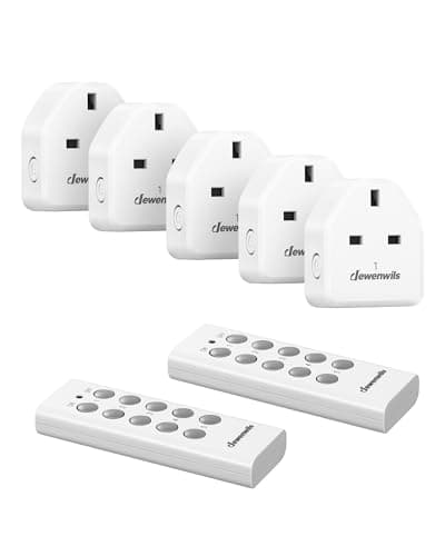 Image of DEWENWILS Wireless Remote Control Sockets, 13A 3120W Heavy Duty Remote Switch, 30M Control Range, Programmable Remote Plug for Vacs, 5 Sockets and 2 Remotes