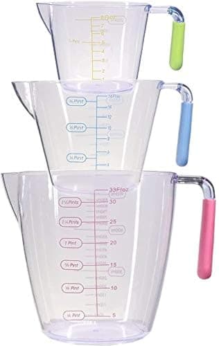Image of SGAONSN Plastic Measuring Jug Set of 3, Measuring Jugs with Angled Grip Handles,BPA-freeTransparent Measuring Cups 200ML / 400ML / 900ML, Easy to Read Measurements, Cook with Accuracy
