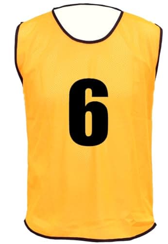 Image of 15 MESH BIBS FOOTBALL TRAINING SPORTS BIBS PRINTED NUMBER (1-15 OR number of your choice) Back only (Amber, Youth (Mens S to M))