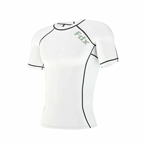 Image of FDX Mens Compression Shirt Summer Short Sleeve Base Layer Gym Running Cycling Workout Top Quick Dry Breathable Stretch Fitness Sports Activewear for Men (White, M)