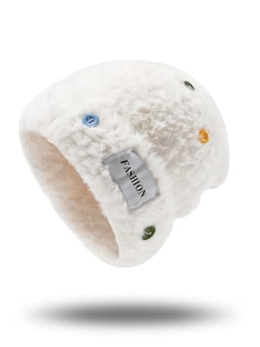 Image of Ymmchy Women Winter Hat Warm Beanie Hats Knitted Fluffy Ski Hat Slouchy Hats White