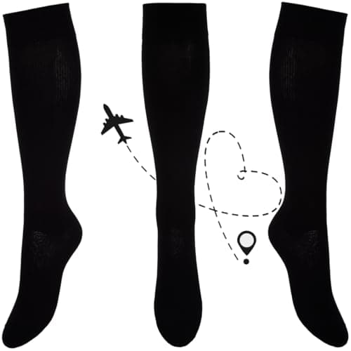 Image of Kensington Flight Socks for Women & Mens Socks – Black Cotton Travel Sock for Long Haul Flights – Anti-DVT Stockings for Flying & Work Comfort