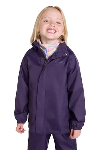 Image of Mountain Warehouse Pakka Kids Waterproof Jacket - Wind Resistant, Lightweight,Breathable Rain Coat for Girls & Boys, Packaway Bag - For Rain, Spring Summer Dark Purple Kids Size 7-8 Years