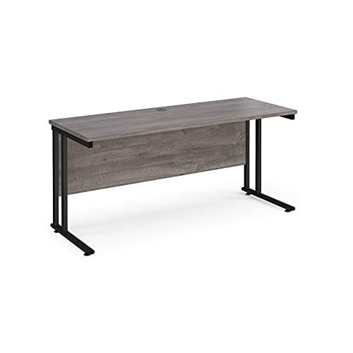 Image of Mr Office Maestro 25 straight desk 600mm deep - black cantilever leg, Grey oak, 1600