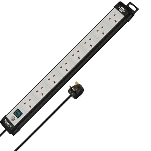 Image of Brennenstuhl Premium-Line extension socket 8-way black/lightgrey 3m H05VV-F 3G1,25 with switch *GB*