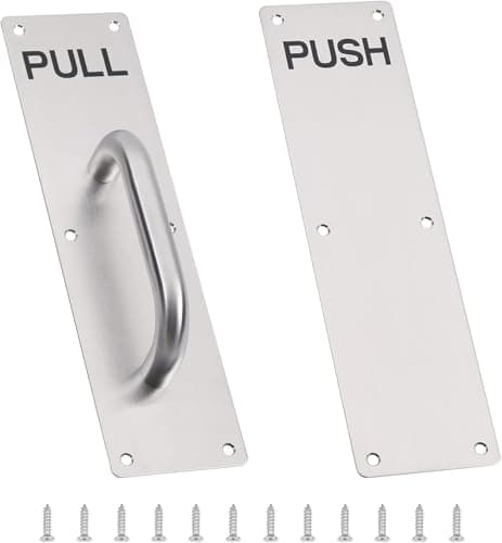 Image of Raheem 2PCS Silver Stainless Steel Push Pull Door Handles Heavy Duty Pull Door Handle Plates for Entrance, Bathroom, Interior, Commercial Wooden Doors, Cabinets, with Mounting Screws (300 x 80mm)
