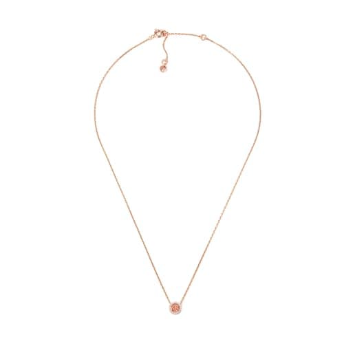 Image of Michael Kors Women's Premium Kors MK Rose Gold-Tone Sterling Silver Logo Pendant Necklace, MKC1726CZ791
