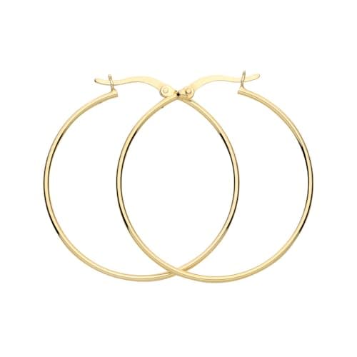 Image of Old English Jewellers 9ct Yellow Gold on Silver 35mm Basic Lightweight Plain Hoop Earrings - Sterling Silver with Gold Overlay - Ladies Women Everyday Jewellery